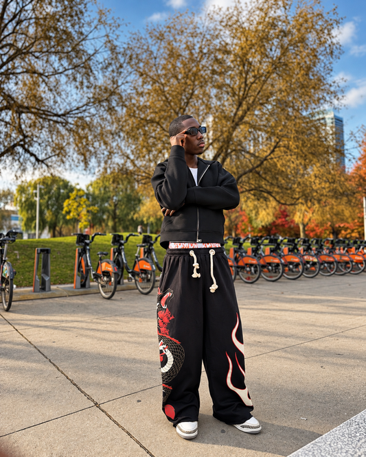 DRAGON | UNISEX BAGGY FIT BLACK ALL SEASON SWEATPANTS