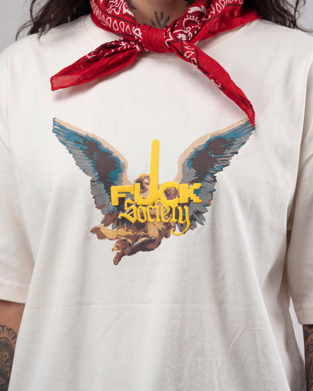 Fuck Society Oversized Offwhite Unisex T-shirt