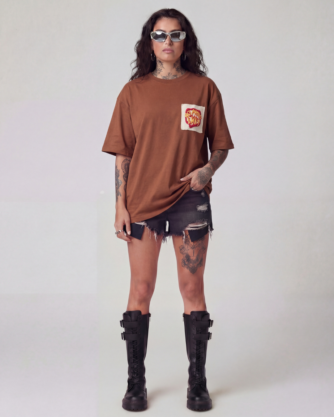 No Phoney Shit here Oversized Brown Unisex T-shirt