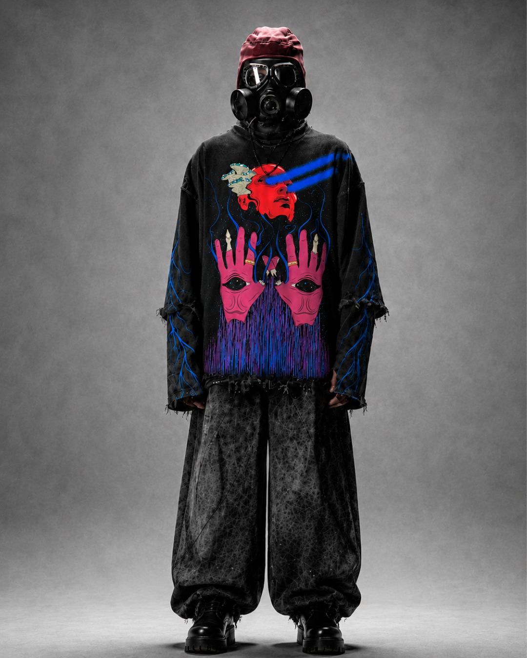 Psychedellic Trip Oversized Distressed Black Tshirt