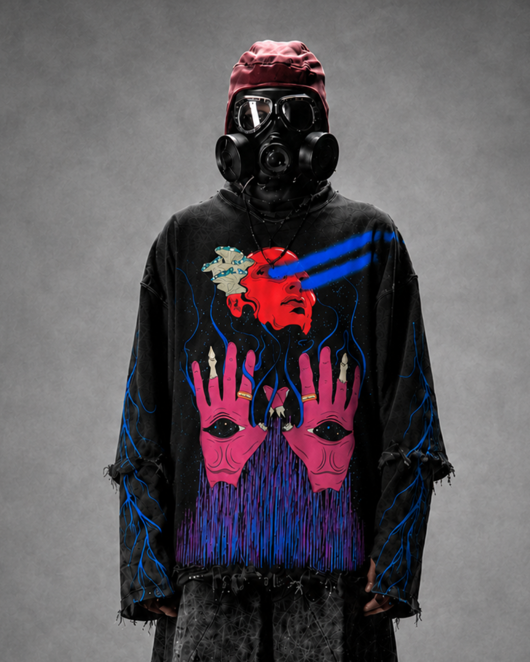 Psychedellic Trip Oversized Distressed Black Tshirt