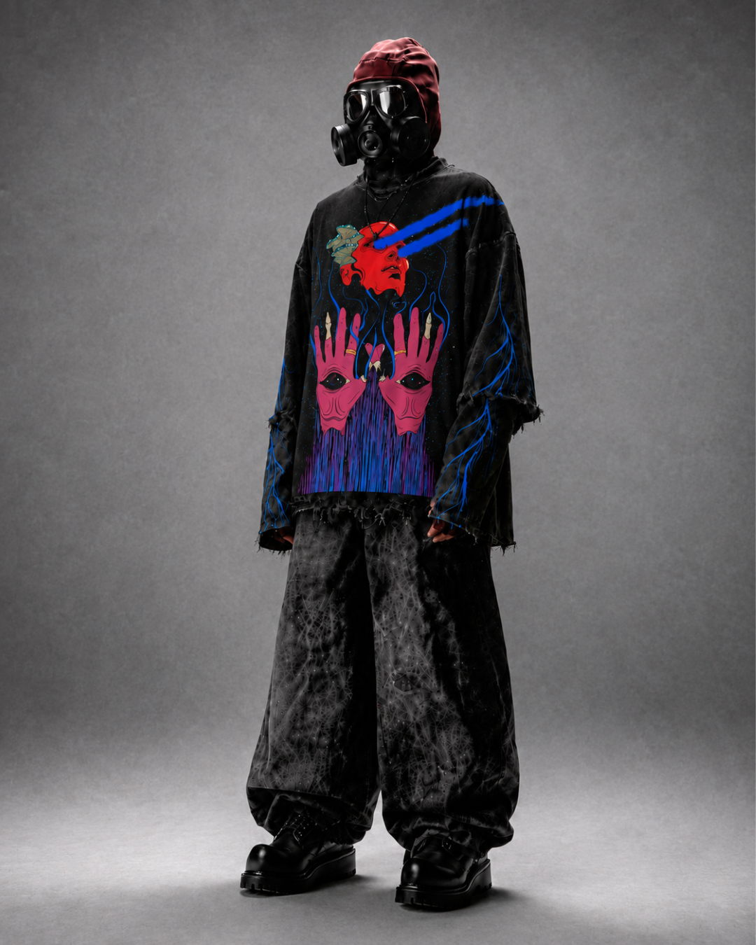 Psychedellic Trip Oversized Distressed Black Tshirt