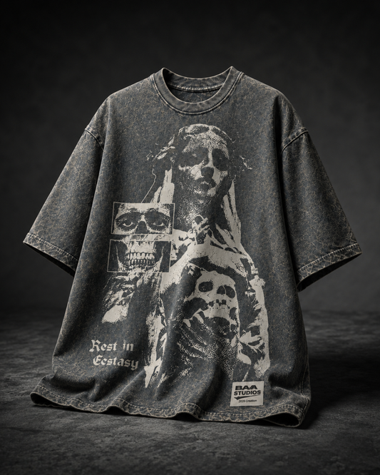 Rest in Ecstasy Acid Wash Black T-shirt