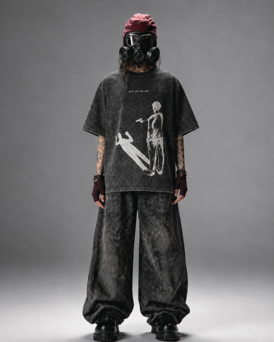 Bury The Old Self Acid Wash Black T-shirt