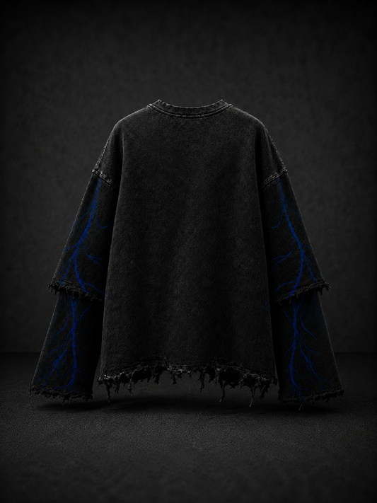 Psychedellic Trip Oversized Distressed Black Tshirt