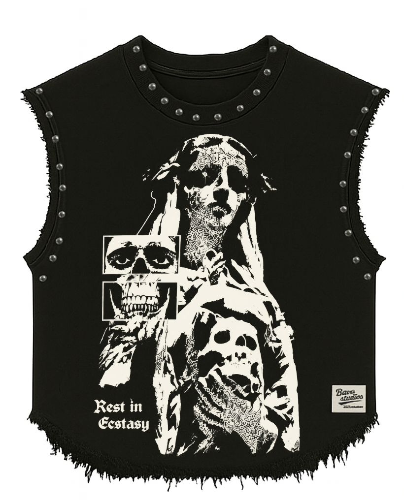 REST IN ECSTASY UNISEX BLACK VEST (BOXYFIT)