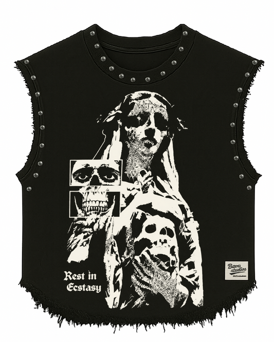 REST IN ECSTASY UNISEX BLACK VEST (BOXYFIT)