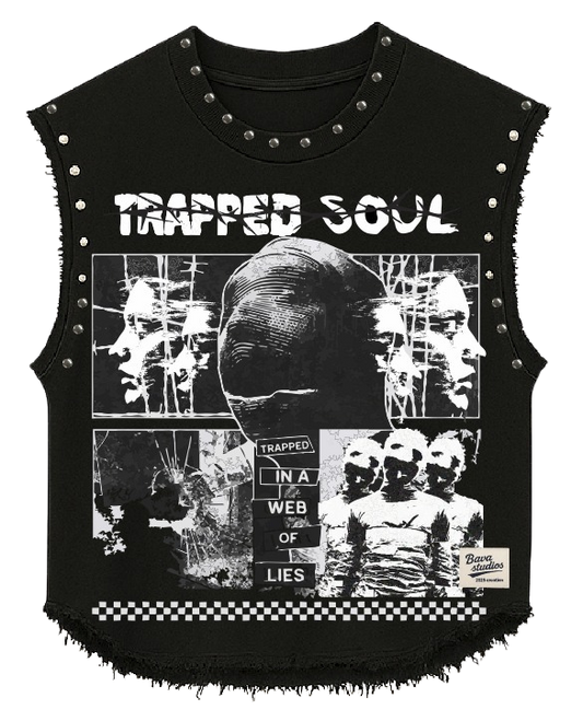 TRAPPED SOUL UNISEX BLACK VEST (BOXYFIT)