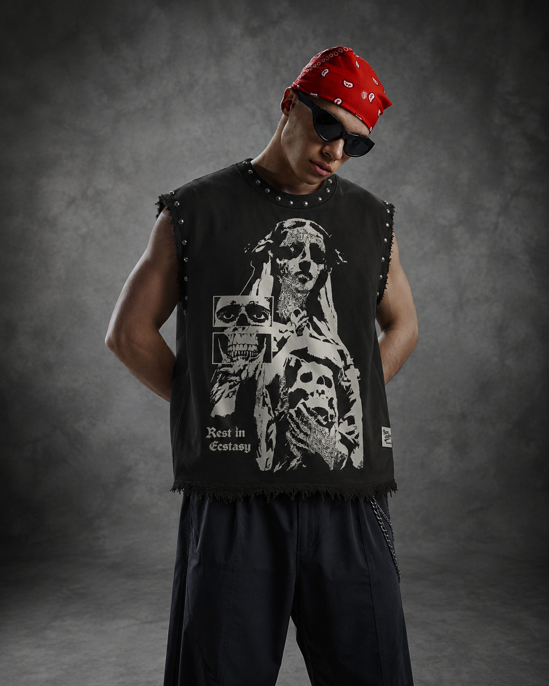 REST IN ECSTASY UNISEX BLACK VEST (BOXYFIT)